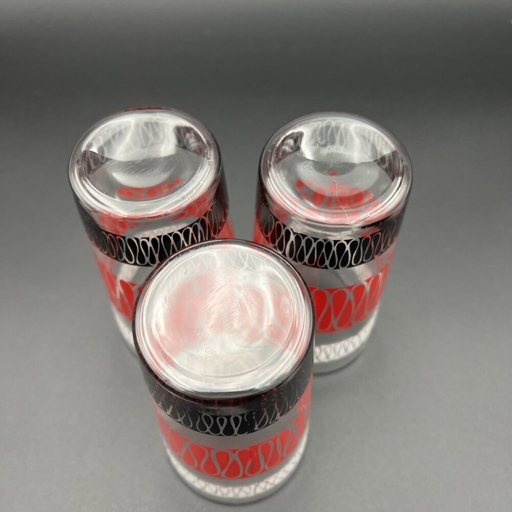 VTG MCM Anchor Hocking Set of 3 Glasses Red White Black Ribbon Squiggle 4 3/4" - Picture 6 of 8